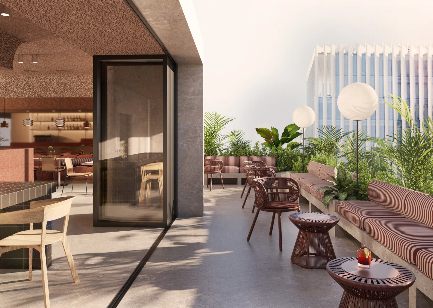 Earth Lisbon terrace with outdoor seating and plants